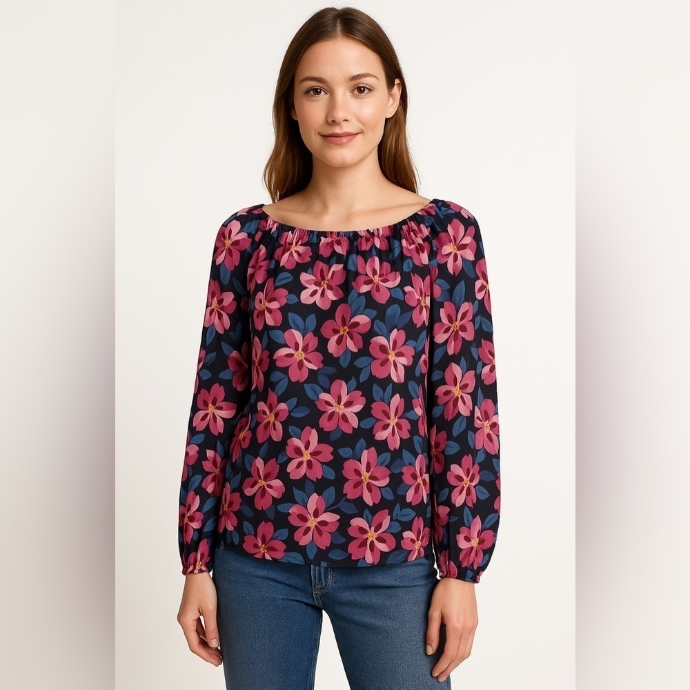 LOFT XSP Pink Floral Blouse | Sheer Tunic Peasant Top Fairycore Cottagecore
